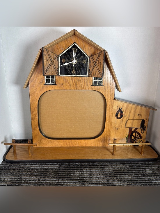 Castle Woodworks, Inc Other - Vintage Ariel Photo Barn Shaped Frame With Quartz Clock 8x10 Picture Farmhouse